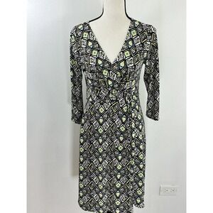 Diane Von Furstenberg Silk Zaina Geometric Print Silk Faux Wrap Dress Sz 2